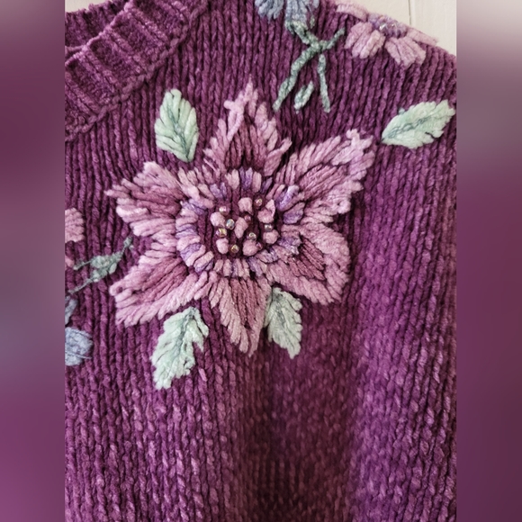 Alfred Dunner Purple Flower Sweater Sz XL - Picture 3 of 4
